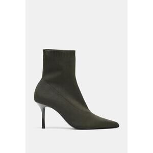 ZARA Holiday Olive Green Ribbed Fabric Heel Ankle Boots Sz 40 EU 9.5/10 US